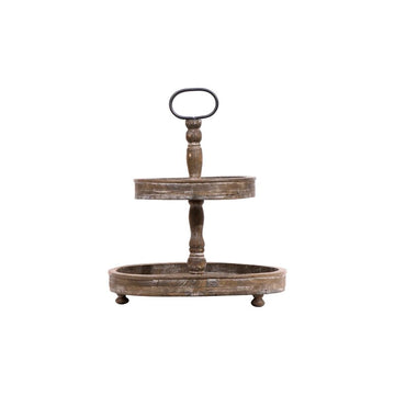 Puatral 2-Tiered Stand Round Solid Wood Serving Tray